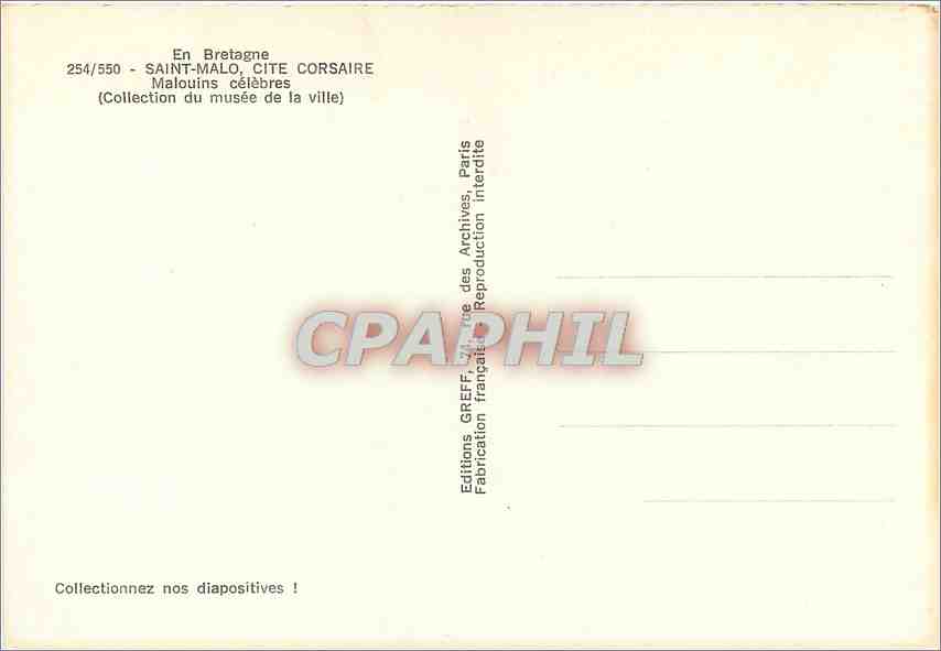 CPM En Bretagne Saint Malo cite Corsaire Malouins celebres Jacques Cartier Duguay Trouin Chateaubria — Rückseite