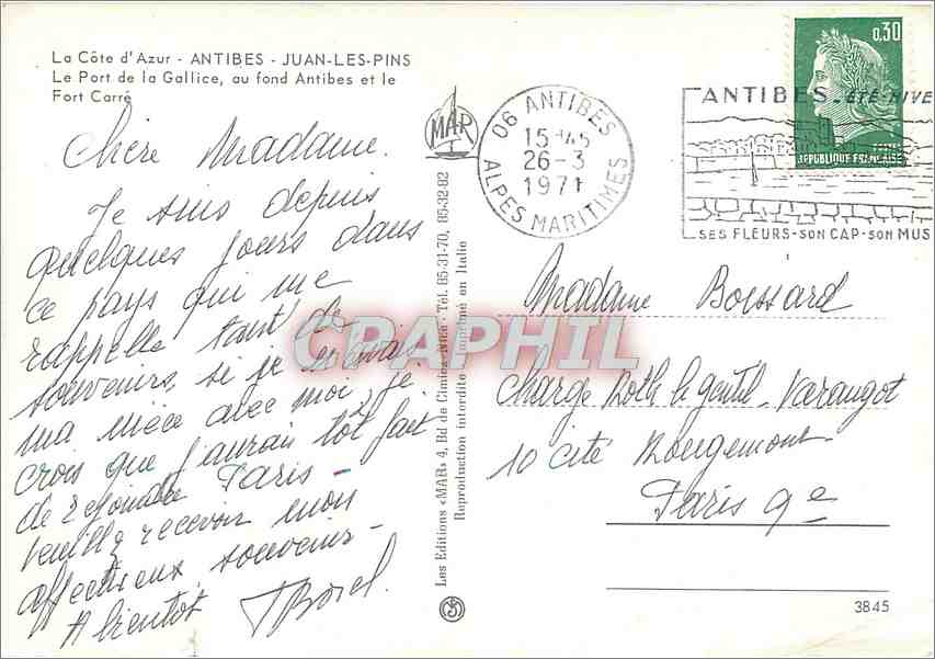 Antibes - Le Port de la Galice et le Fort Carré — Les Éditions MAR, n°38.45 — Rückseite