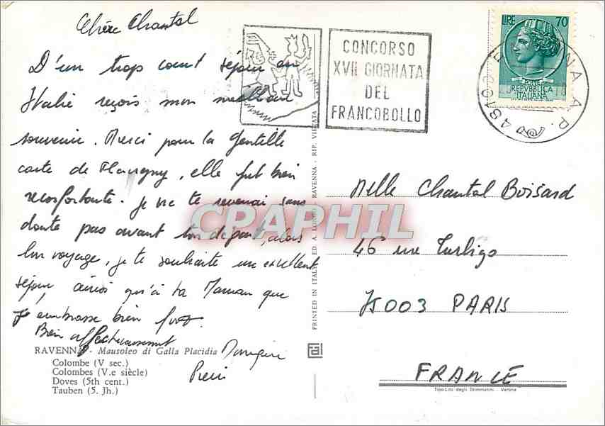 CPM Ravenne Mausoleo di Galla Placidia Colombes (Ve s) — Rückseite