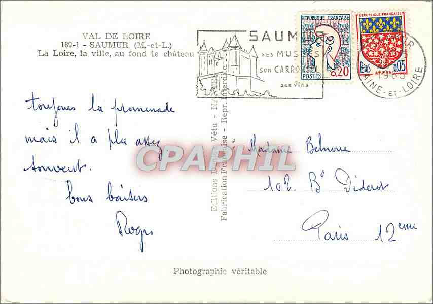 CPM Val de Loire Saumur (M et L) La Loire la Ville au fond le Chateau — Rückseite