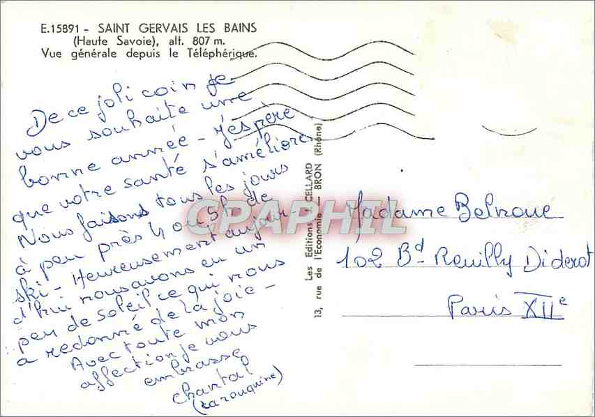 Saint-Gervais-les-Bains — Vue générale depuis le Téléphérique — Éditions Gellard, Bron — Verso