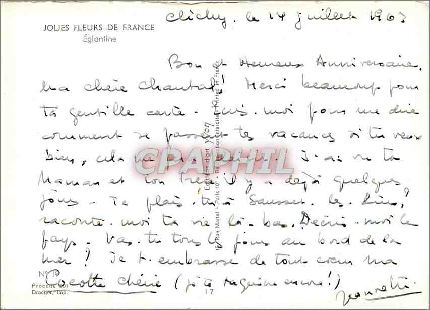 CPM Joues Fleurs de France Eglantine — Rückseite