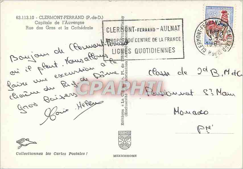 CPM Clermont Ferrand(P de D) Capitale de l'Auvergen rue des Gras et la Cathedrale — Rückseite