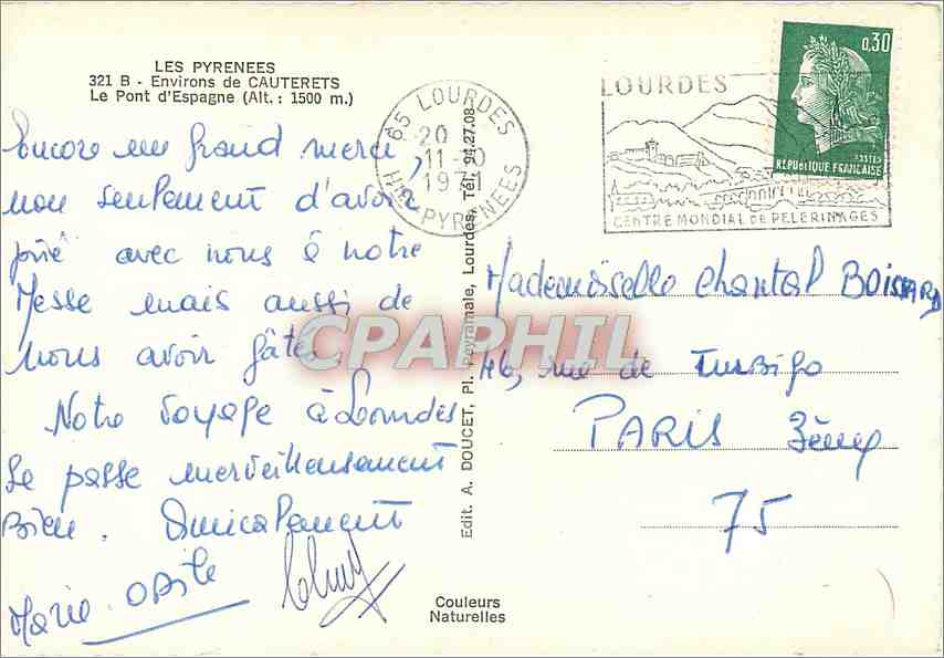 Pont d'Espagne — Les Pyrénées, environ de Cauterets — Éditeur A. Doucet, Lourdes — Rückseite