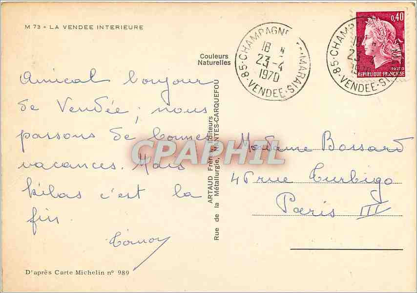 CPM La Vendee Interieure — Rückseite
