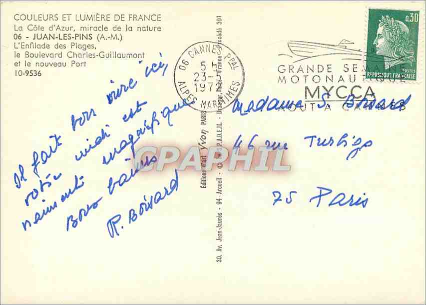 CPMLa Cote d'Azur Miracle de la nature Juan les Pins (A M) L'Efilade des Plages Le Boulevard charles — Rückseite