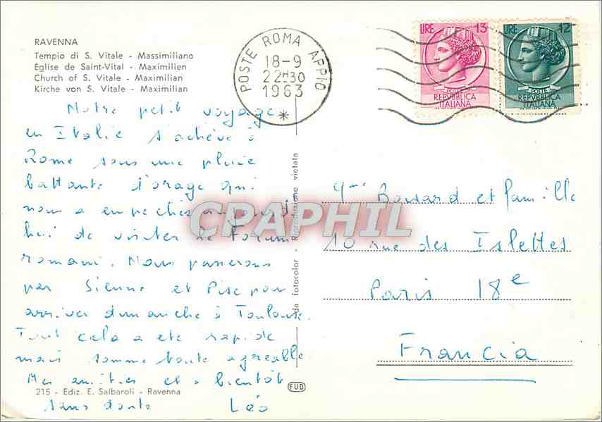 CPM Ravenna Eglisse de Saint Vital Maximilien — Rückseite