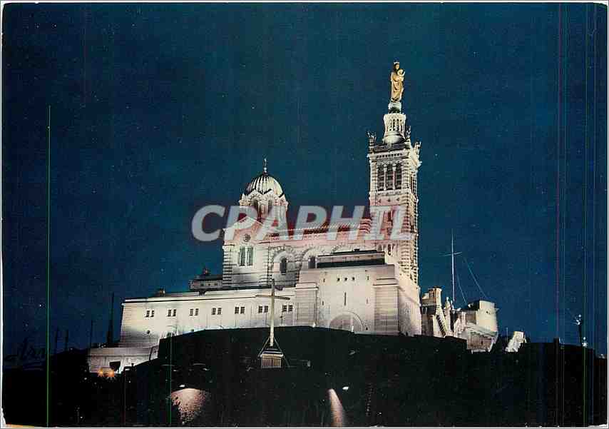 CPM Marseille la nuit Basilique de N Dde la Garde