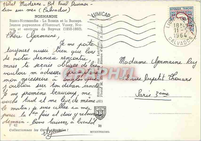 Jeunes paysannes d'Harcourt - Normandie — Éditions M. Huet, série 62 — Verso