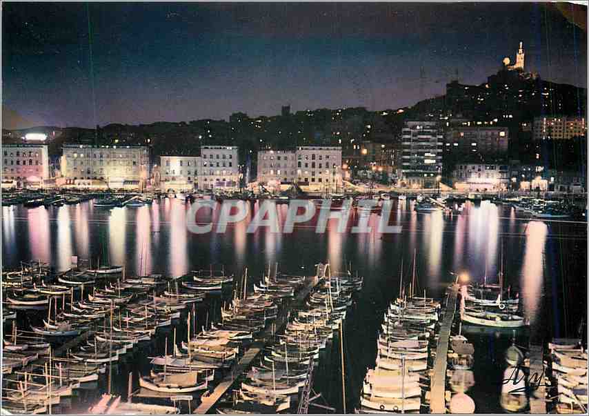 CPM Marseille la nuit le vieux Port N D de la Garde