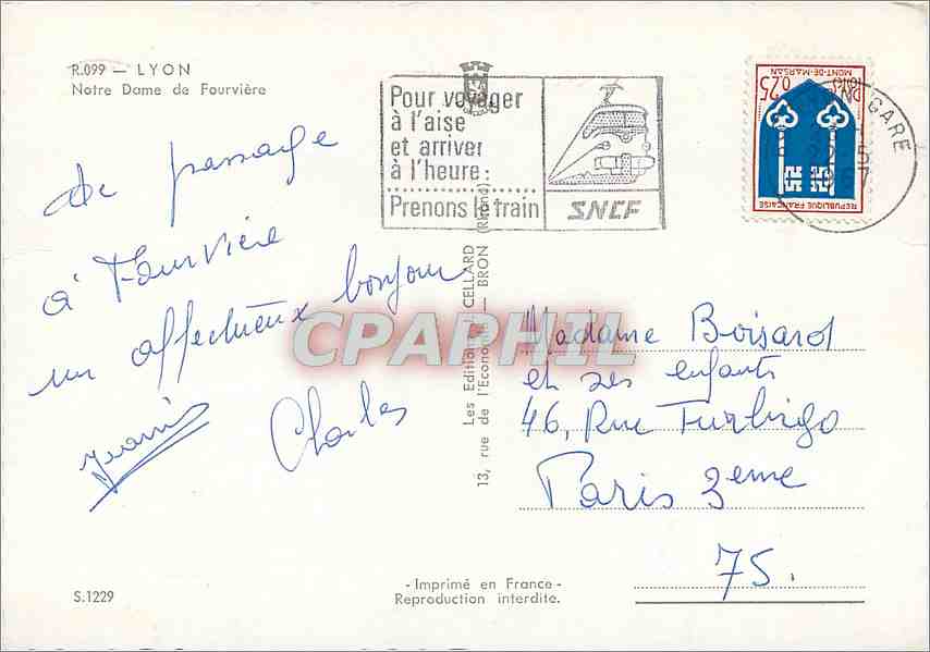 CPM Lyon N D de Fourviere — Verso