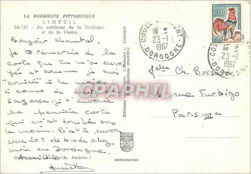 La Dordogne pittoresque — Confluence de la Dordogne et de la Vézère — Éditions « Théodic » — Verso