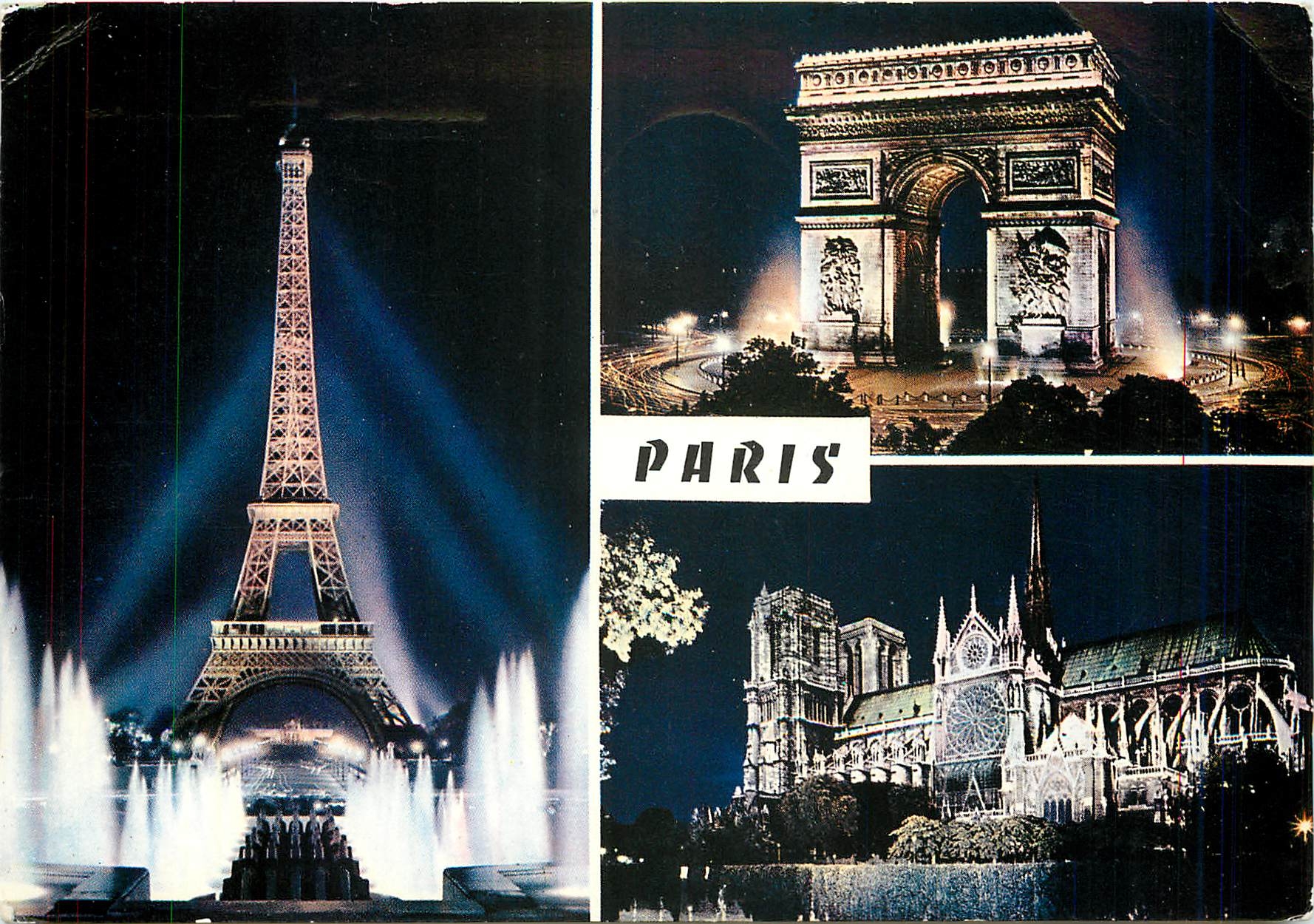 CPM Paris Illumine Tour Eiffel N D arc de Triomphe