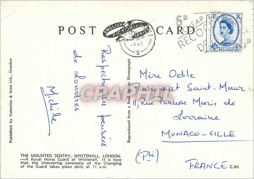 CPM The Mounted Sentry Whitehall London Militaria — Back