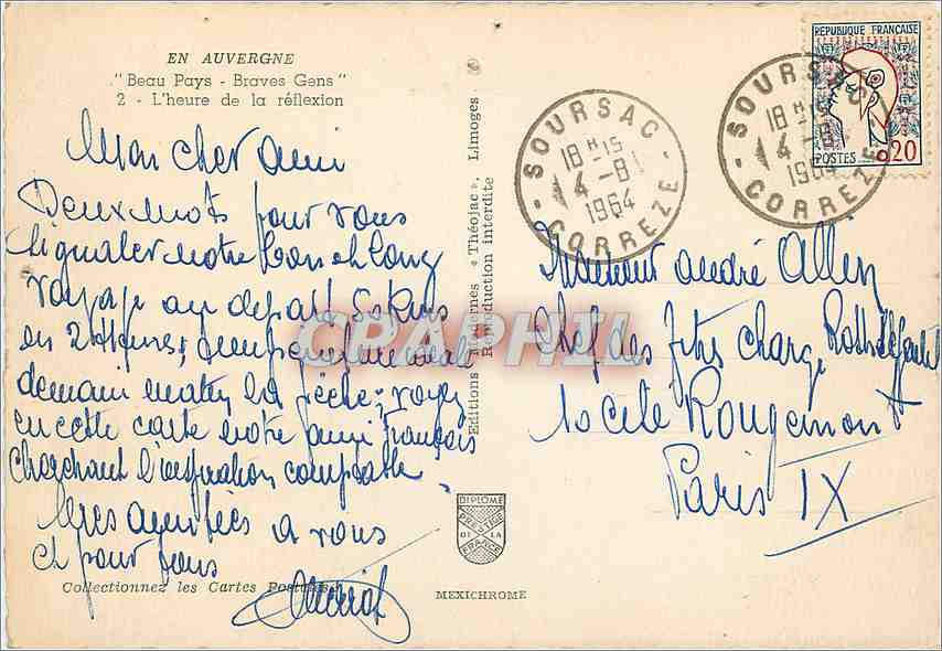 CPM En Auvergne Beau Pays Braves Gans l'heure de la reflexion Folklore — Rückseite