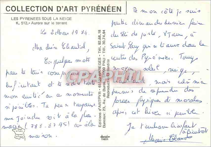 Morgenröte über den Bach — Die Pyrenäen unter Schnee — Éditions d'ART PYRÉNÉEN, n° 512 — Rückseite