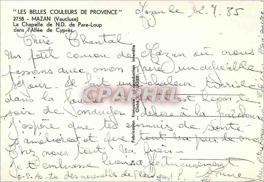 La Chapelle de N.D. de Pare-Loup — Mazan (Vaucluse) — Éditeur : Cité de France — Reverso