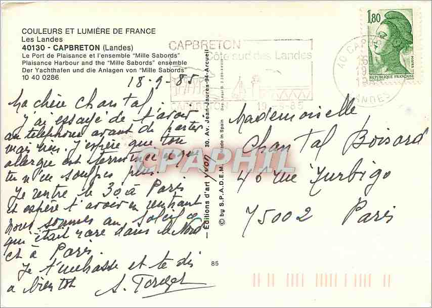 CPM Couleurs et Lumiere de France Les Landes Capbreton (Landes) Le Port de Plaisance et l'ensemble M — Rückseite