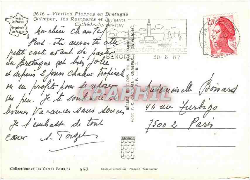 CPM Vieilles Pierres en Bretagne Quimper les Remparts et la Cathedrale — Rückseite