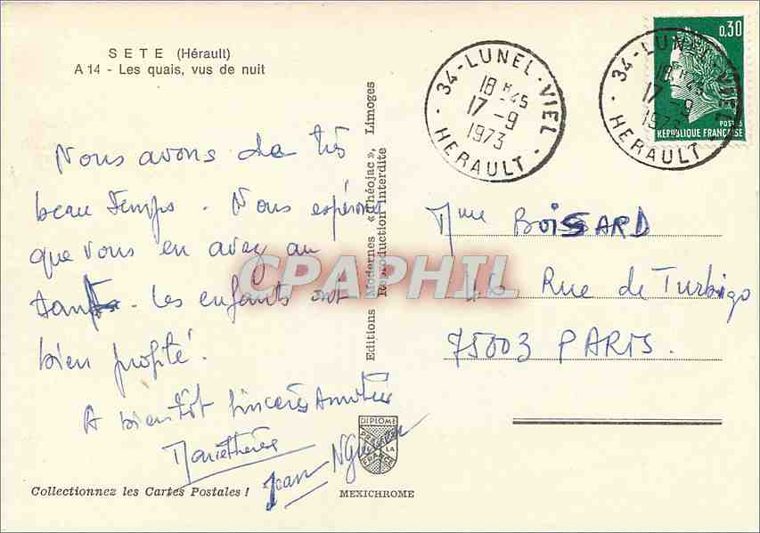 CPM Sete (Herault) Les quas vus de nuit Bateaux — Back