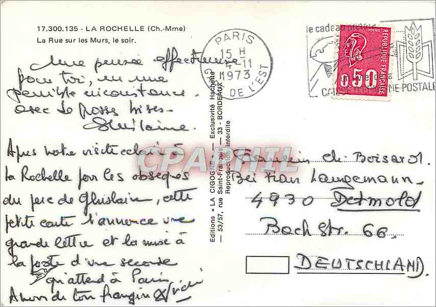 CPM La Rochelle (Ch Mme) La Rue sur les Murs le soir — Rückseite