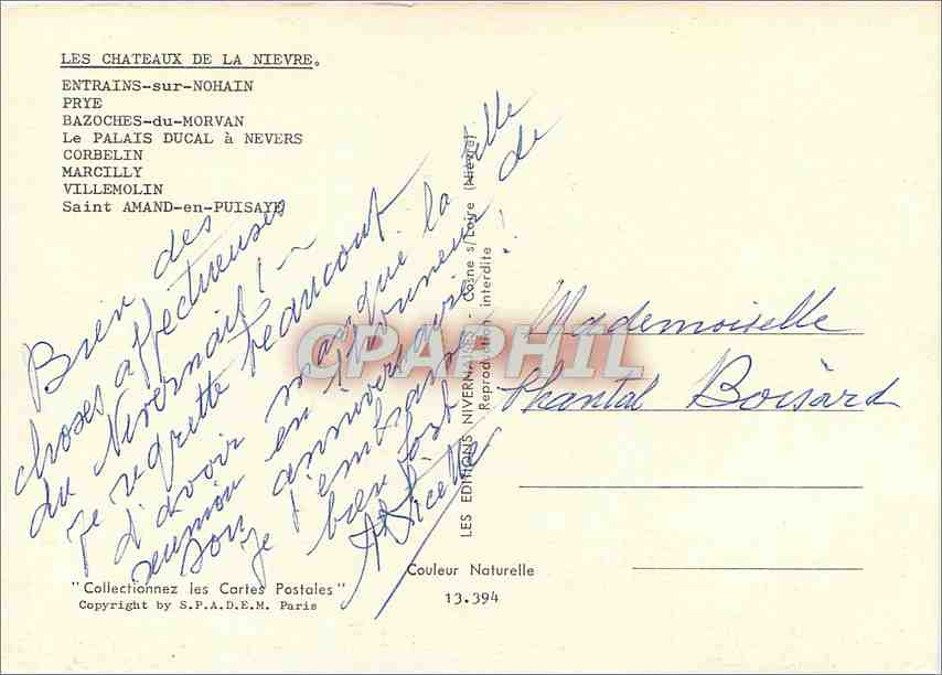 CPM Chateau de la Nievre Entrains sur Nohain Prye — Rückseite