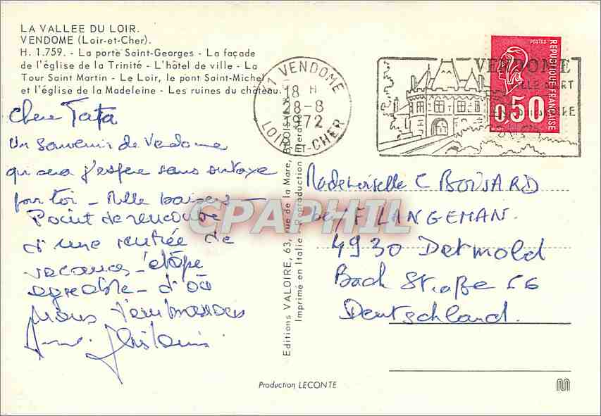 CPM La Vallee du Loir Vendome (Loir et Cher) La porte Saint Georges la Facade de l'eglise de la Trin — Rückseite