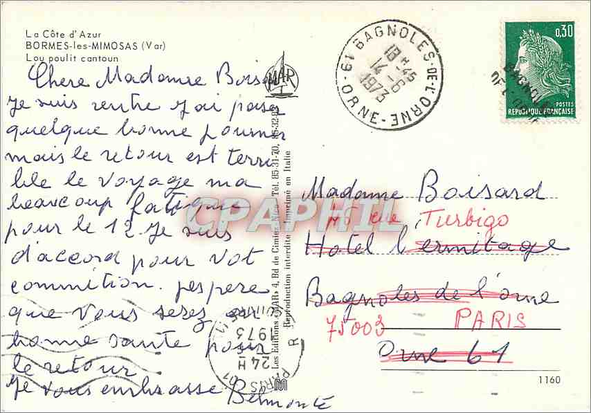CPM La Cote d'Azur Bormes les Mimosas (Var) Lou poulit cantoum — Rückseite