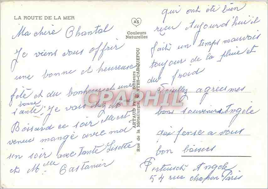 CPM La route de la mer Dieppe — Rückseite