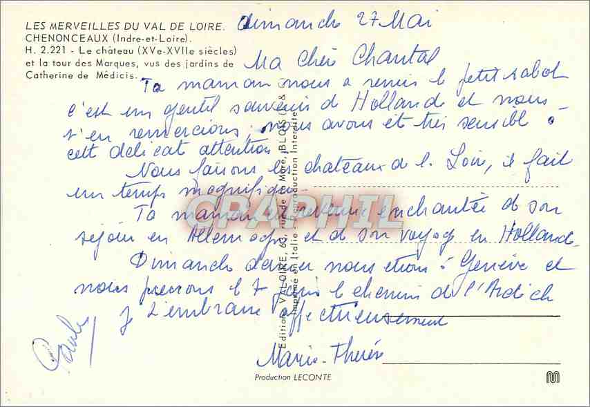 CPM Les merveilles du Val de Loire Chenonceaux (Indre et Loire) Le chateau (XVe XVIIe s) et la tour  — Rückseite