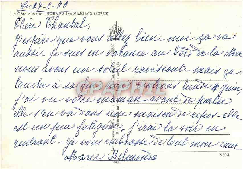 CPM La Cote d'Azur Bormes les Mimosas — Rückseite