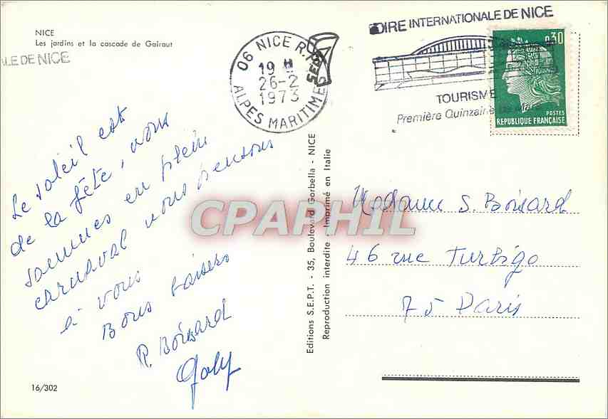 CPM Nice Les jardin et le cascade de Gairaut — Rückseite