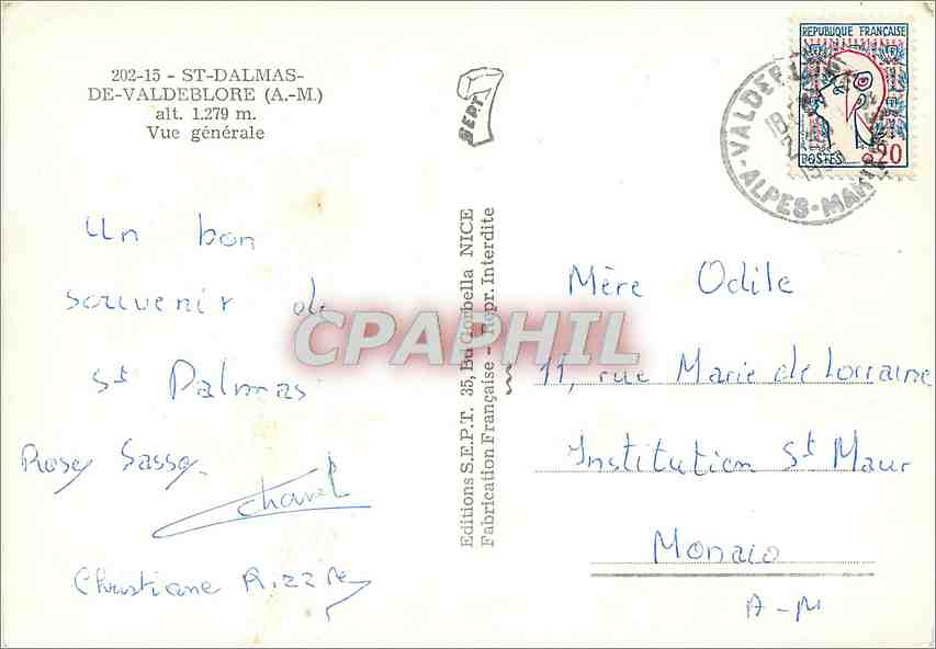 CPM St Dalmas de Valdeblore (A M) alt 1279 m vue generale — Rückseite
