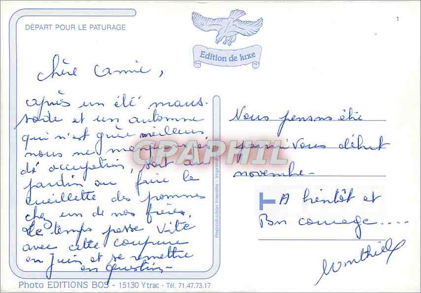 CPM Depart pour la Paturage Berger Moutons — Rückseite