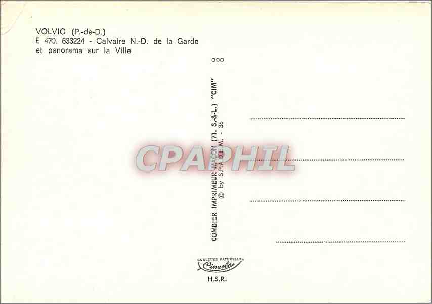 Volvic (P.-de-D.) — Calvaire N.-D. de la Garde und Panorama über die Stadt — Drucker Combier — Rückseite