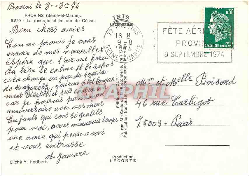 Provins — La roseraie et la tour de César — Éditions 'GUY' IRIS — Verso