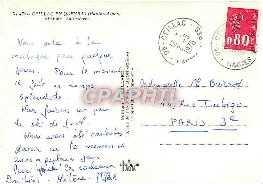 Ceillac — sous la neige — Édition de l'Écromélie, Bron (Rhône) — Verso