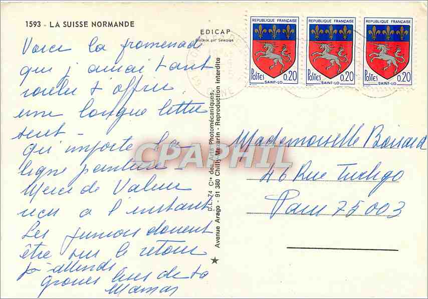 CPM La Suise Normande La roche d'Oetre Le profil humain Bords de l'Orne Le pain de sucre Clecy — Rückseite