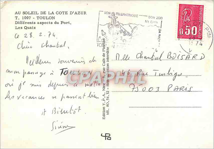 Toulon — Divers aspects du port — Édition Y.P.A. Nice — Verso