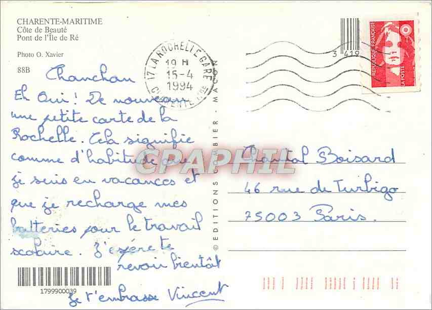 CPM Charente Mme Cote de Beaute Pont de l'Ile Re — Back