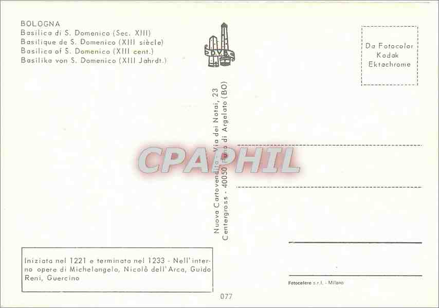 CPM Bologna Basilique de S Demennico (XIII s) — Rückseite