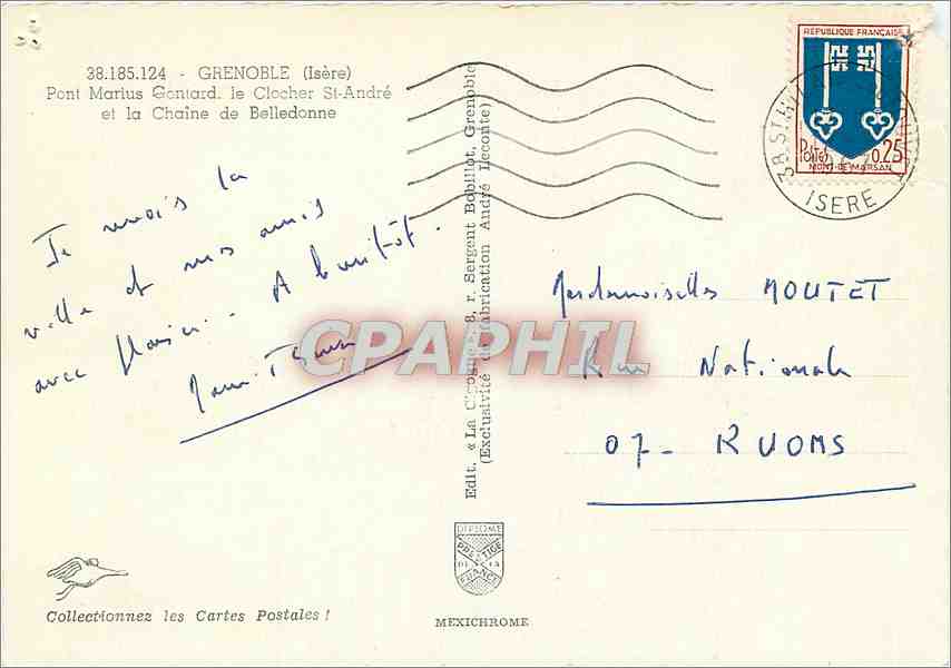 Grenoble — Pont Marius Géniard, le clocher Saint-André et la chaîne de Belledonne — Éd. La C. Sergent, Grenoble — Reverso