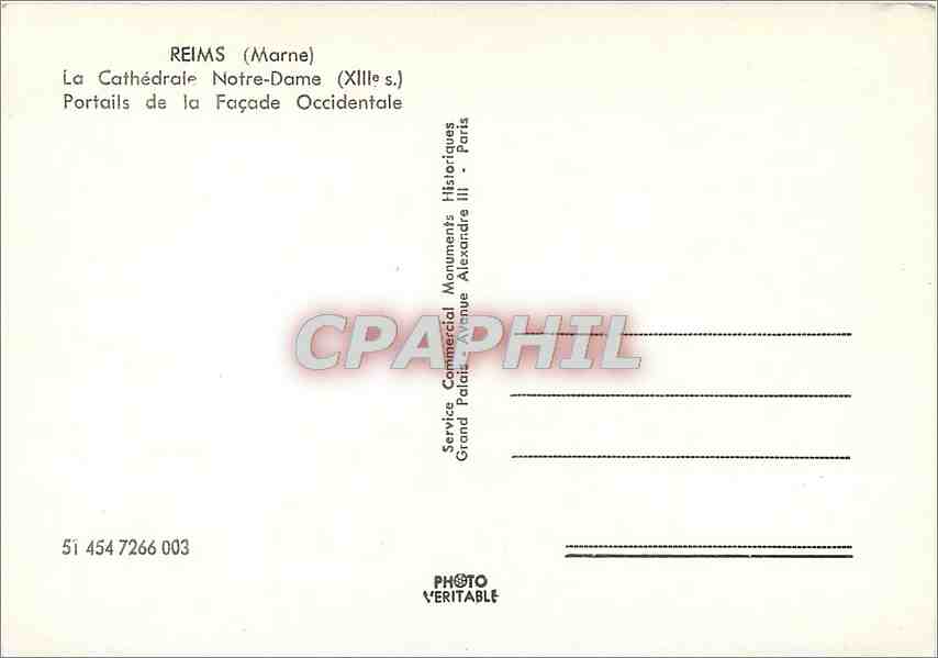 CPM Reims La Cathedrale N D (XIIIe s) Partails de la Facade Occidentale — Back