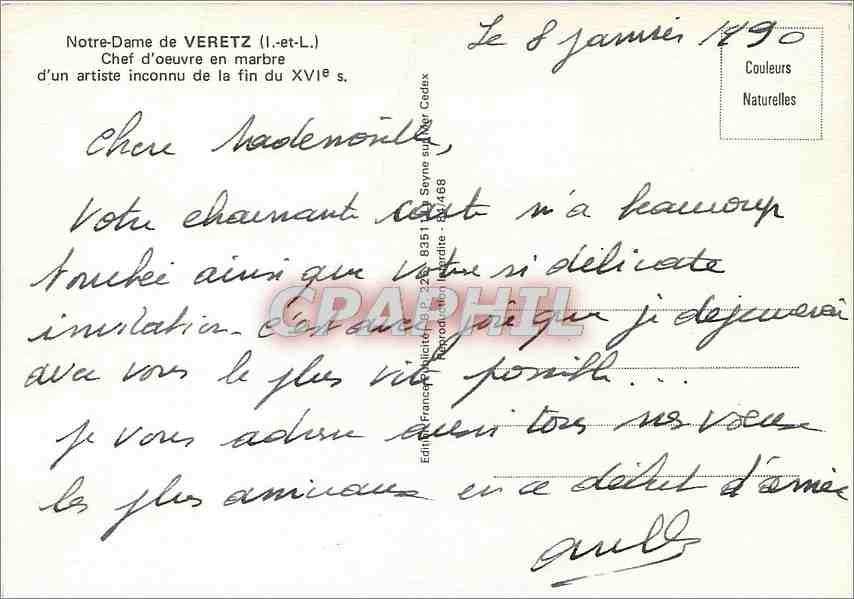 CPM Notre Dame de Veretz (I et L) Chef d'oeuvre en marbre d'un artiste inconnu de la fin du XVIe s — Rückseite