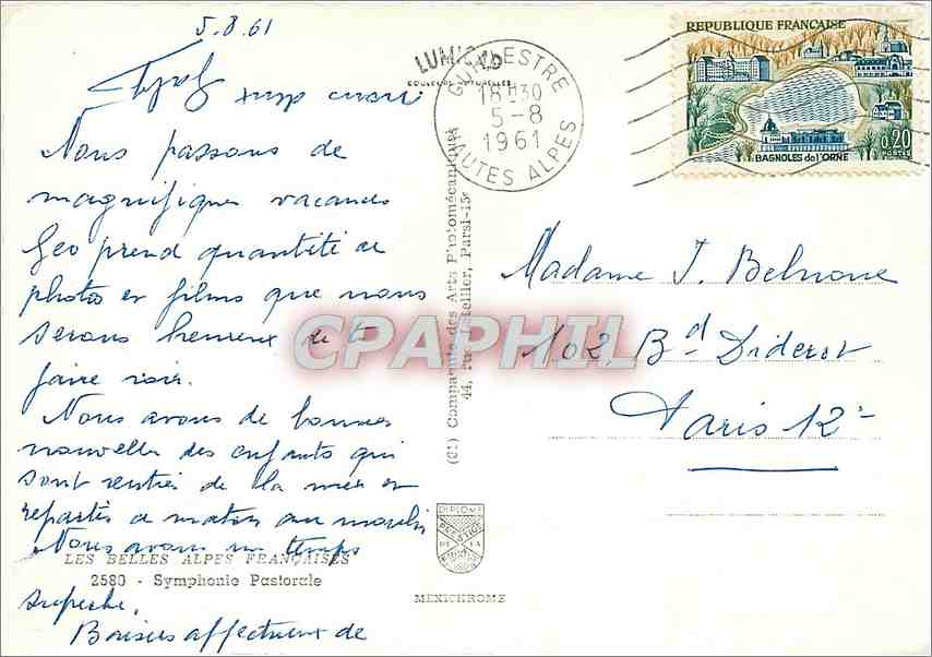 CPM Les Belles Alpes Francaise Symphonie Pastorale — Back