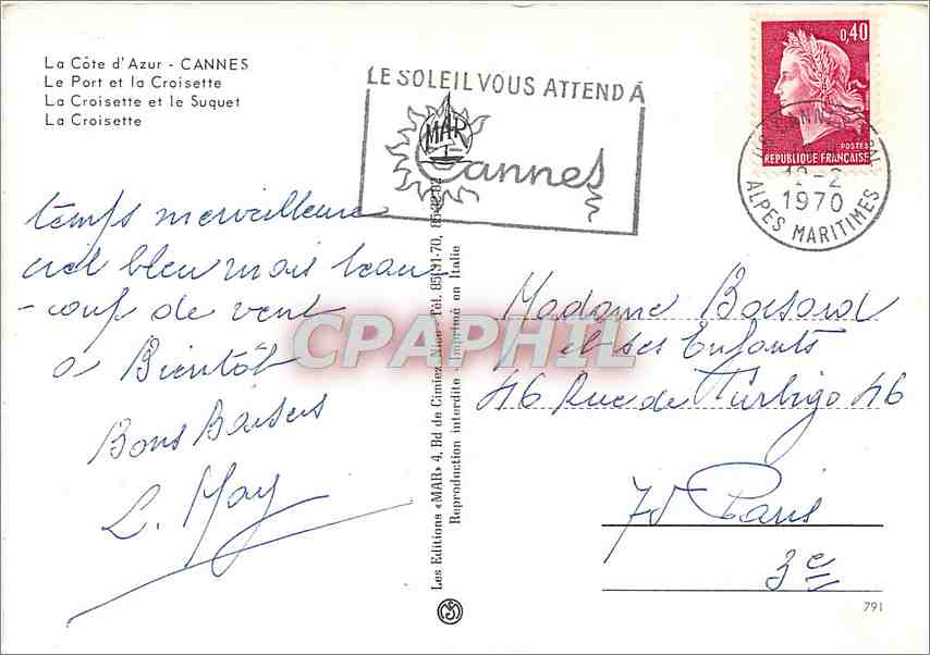CPM La Cote d'Azur Cannes Le Port et la Croisette — Rückseite