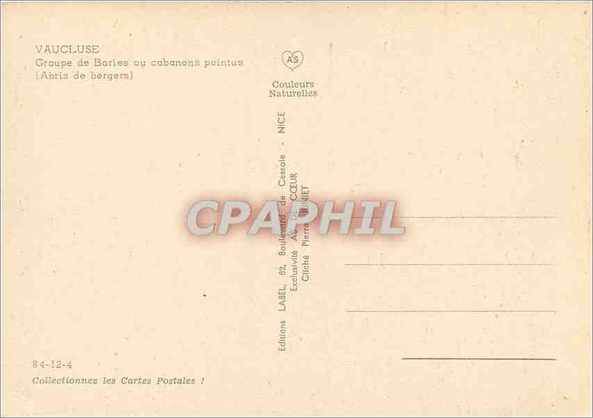 CPM Vaucluse Groupe de Bories ou cabanons pointus (Abris de bergers) — Rückseite