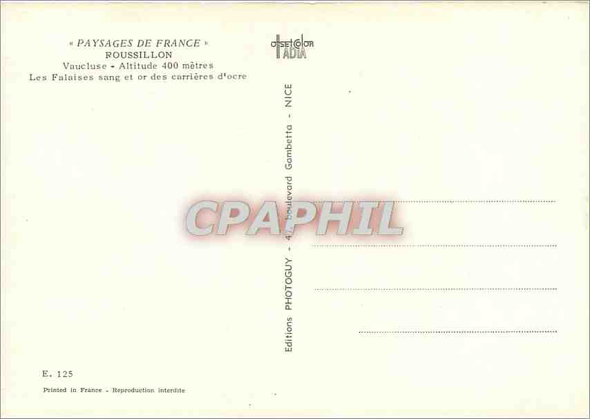 CPM Paysages de France Roussillin Vaucluse Alt 400m les Falaises sang et or des carrieres d'ocre — Rückseite