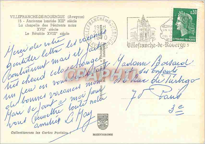 CPM Villefranche de Rouergue (Aveyron) Ancienne bastile XIIIe s La Chapelle des Penitents noirs XVII — Rückseite