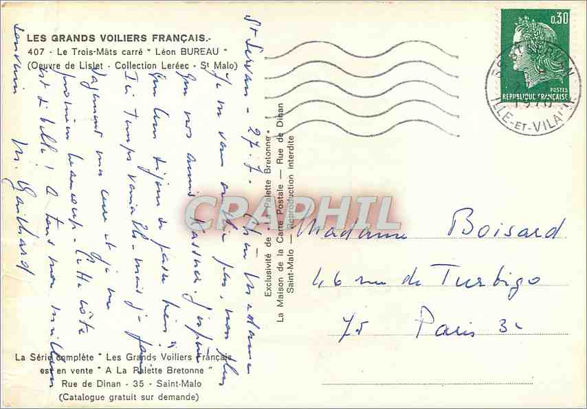 CPM Les Grands Voiliers Francais Le Trois Mats Carre Leon Bureau (Oeuvre de Lislet) — Rückseite